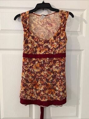 Vanity Floral Scoop Neck Camisole in Burgundy and Mustard Yellow